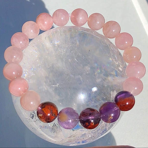 Genuine Rose Quartz & Cacoxenite Gemstone Bracelet - Picture 2 of 8